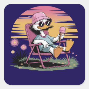 Duck eating summer ice-cream square sticker