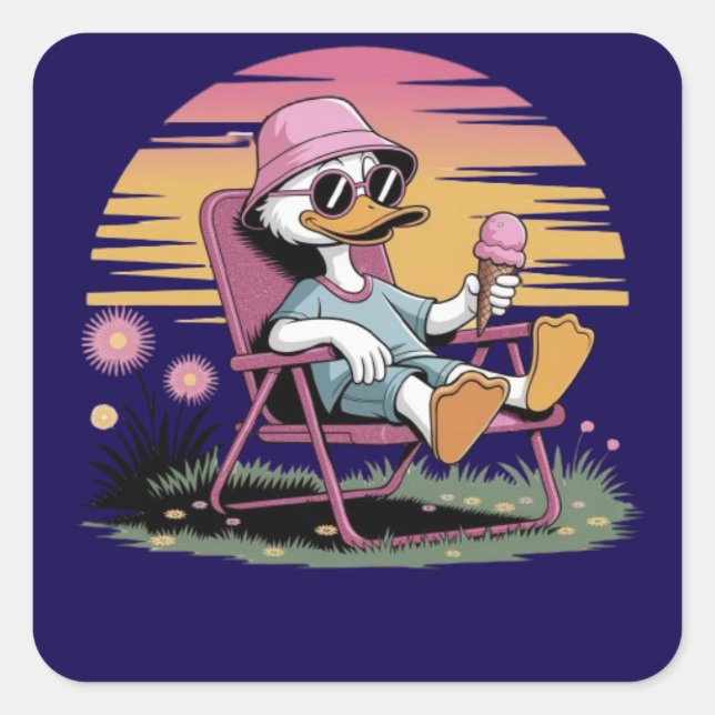 Duck eating summer ice-cream  square sticker (Front)