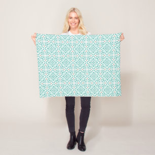 Duck Egg and Teal Blue Mexican Tile Hamptons Fleece Blanket
