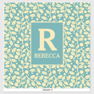 Duck Egg Blue and Cream Leaf Pattern Luggage Sticker