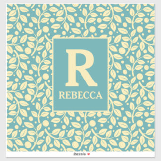 Duck Egg Blue and Cream Leaf Pattern Luggage Sticker