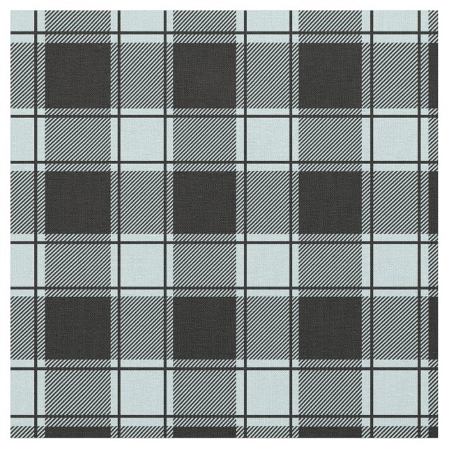Duck Egg Blue & Black Buffalo Plaid Fabric (Close Up)