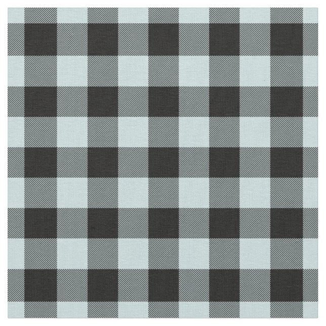 Duck Egg Blue & Black Plaid Gingham Fabric (Close Up)