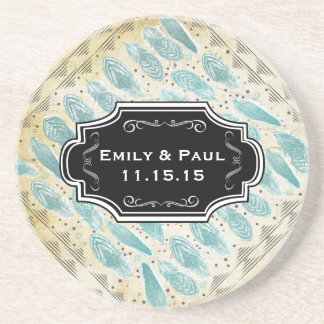 Duck Egg Blue Feather Pattern Wedding Coasters