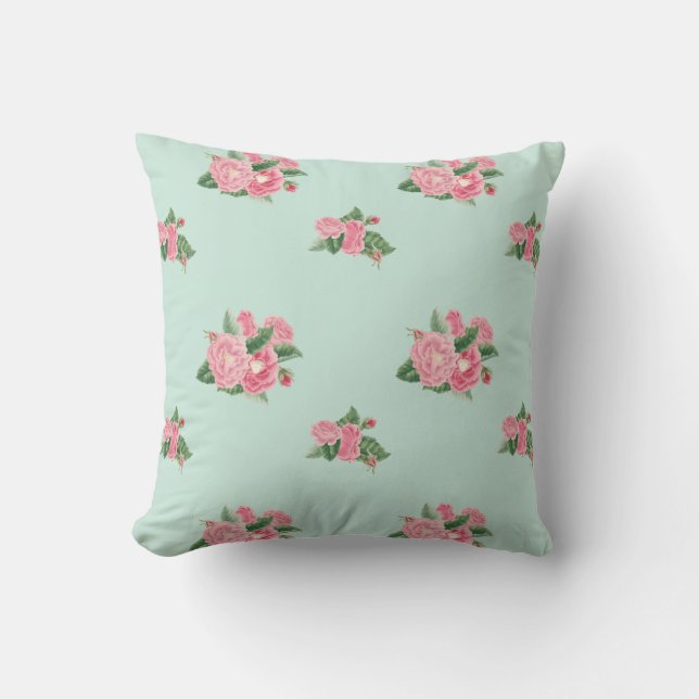 Duck egg blue floral throw pillow (Front)