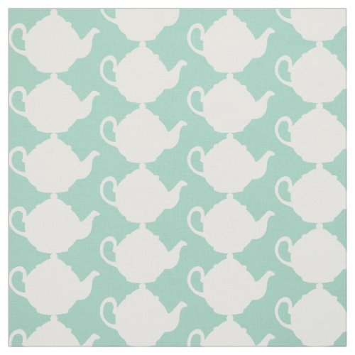 Duck Egg Blue Green and White Teapots Tea Pattern Fabric