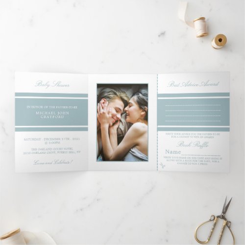 Duck Egg Blue Modern Baby Shower Suite Tri_Fold Invitation