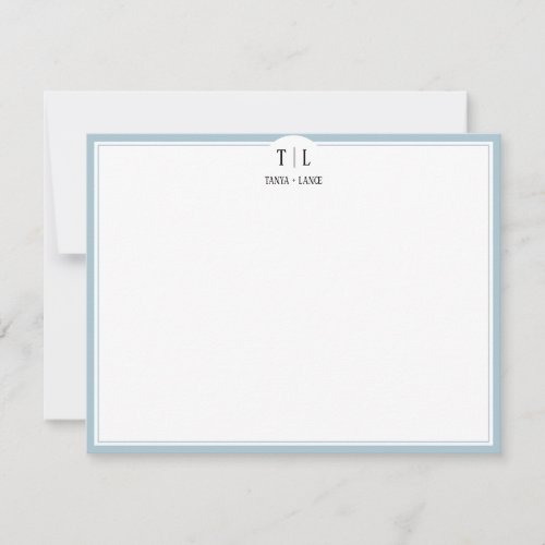 Duck Egg Blue Monogram Initials Couple Custom Note Card