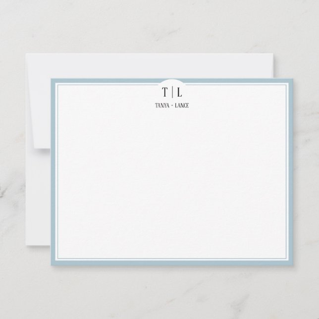 Duck Egg Blue Monogram Initials Couple Custom Note Card (Front)