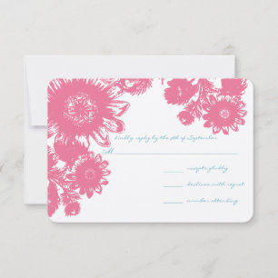 Duck Egg Blue & Pink Vintage Flower Wedding RSVP Card