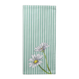 Duck Egg Blue Striped Floral Watercolor Daisy Cloth Napkin
