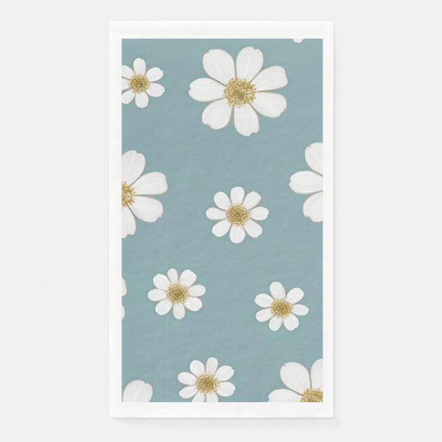 Duck Egg Blue with Daisies Pattern  Paper Guest Towels (Front)