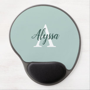 Duck Egg Green Monogram Script Gel Mousepad