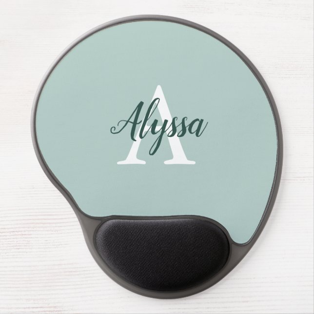 Duck Egg Green Monogram Script Gel Mousepad (Front)