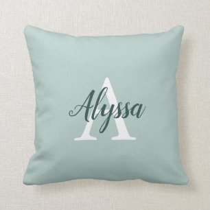 Duck Egg Green Monogram Script Throw Pillow