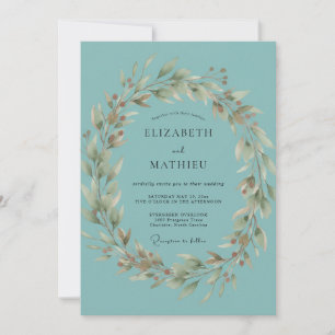 Duck Egg Leafy Wedding Invitation