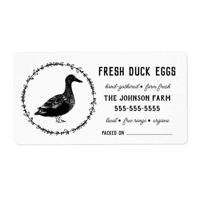 Duck Eggs | Vintage Farm Name Black & White Label (Front)