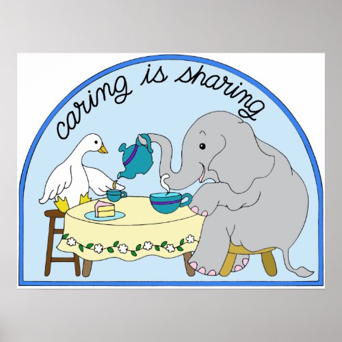 Duck  Elephant Caring  Sharing Tea Party Poster