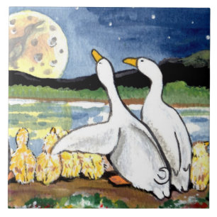 Duck Family Ducklings Watch Moon 6" Tile Trivet