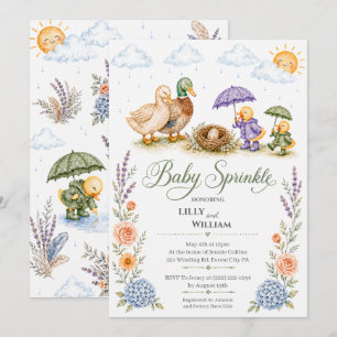 Duck Family Two Siblings Baby Sprinkle Invitation