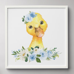 Duck, Farm Animals, Blue Flowers, Boy Nursery Peel And Stick Photo Tile