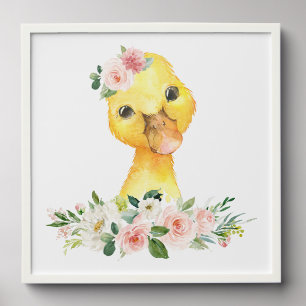 Duck, Farm Animals, Pink Flowers, Girl Nursery Peel And Stick Photo Tile