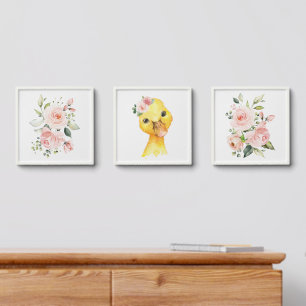 Duck, Farm Animals, Pink Flowers, Girl Nursery Peel And Stick Photo Tile