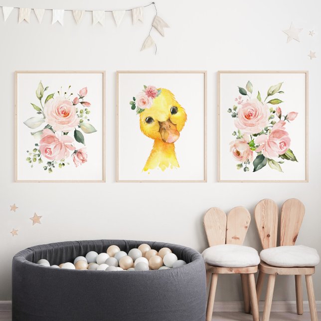 Duck, Farm Animals, Pink Flowers, Girl Nursery Wall Art Sets (Creator Uploaded)