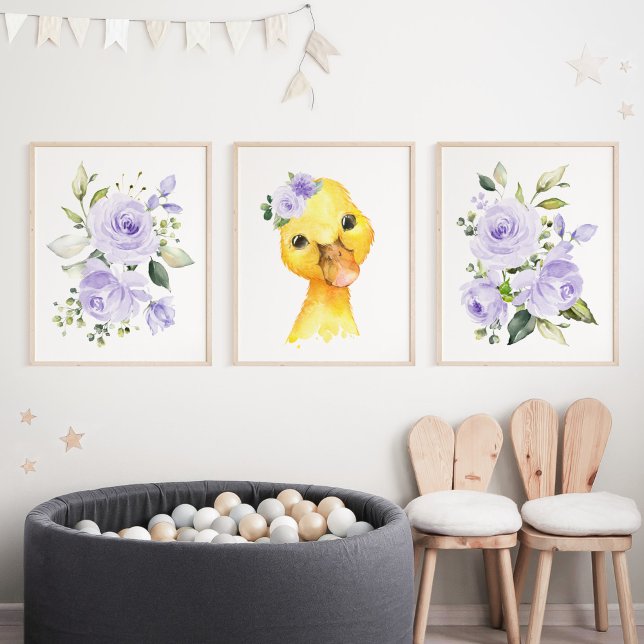 Duck, Farm Animals, Purple Flowers, Gender Neutral Wall Art Sets (Creator Uploaded)