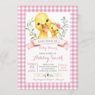 duck farm baby shower invitation pink girl
