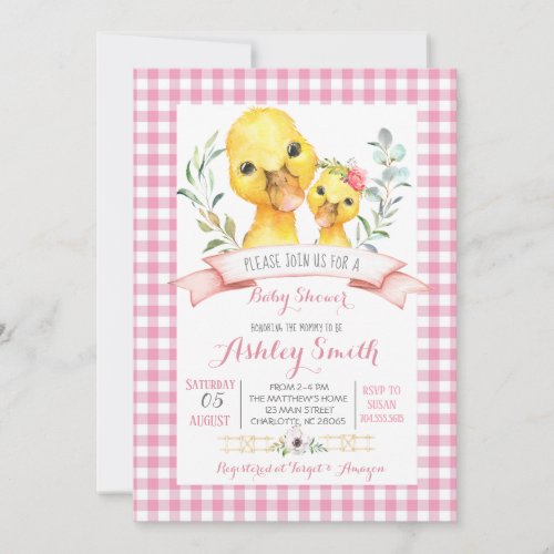 duck farm baby shower invitation pink girl