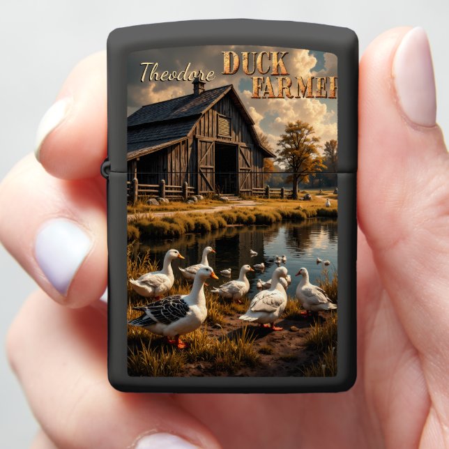 Duck Farmer Ducks Pond Wooden Barn Fence Zippo Lighter (In Hand)