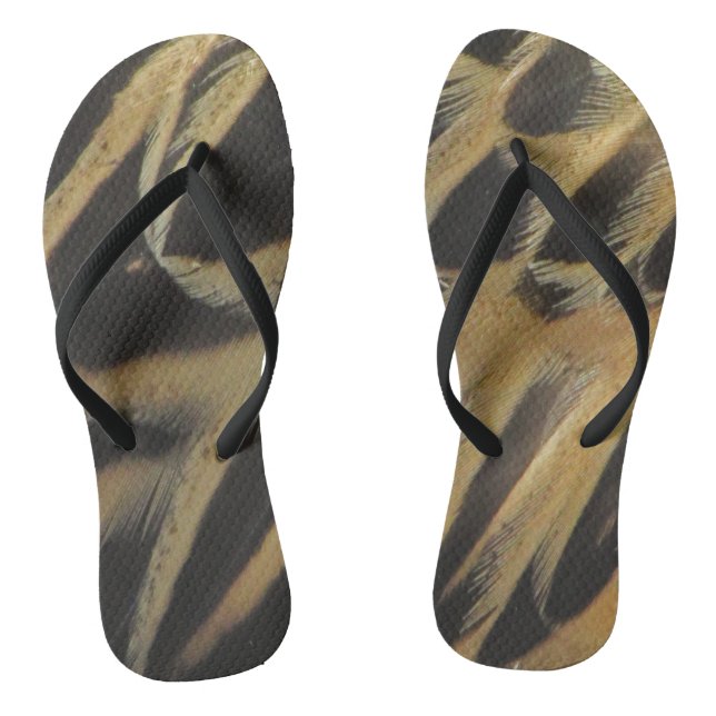 Duck Feather Pattern Rich Gold Brown Nature Photo Flip Flops (Footbed)