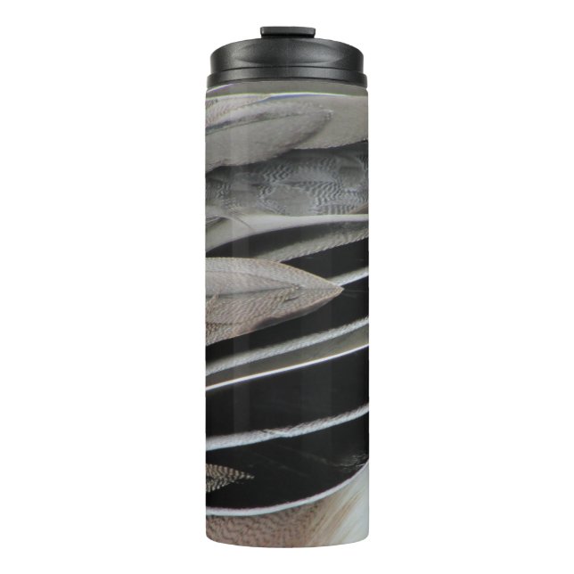 Duck Feather Photo Modern Black Grey Nature Thermal Tumbler (Front)