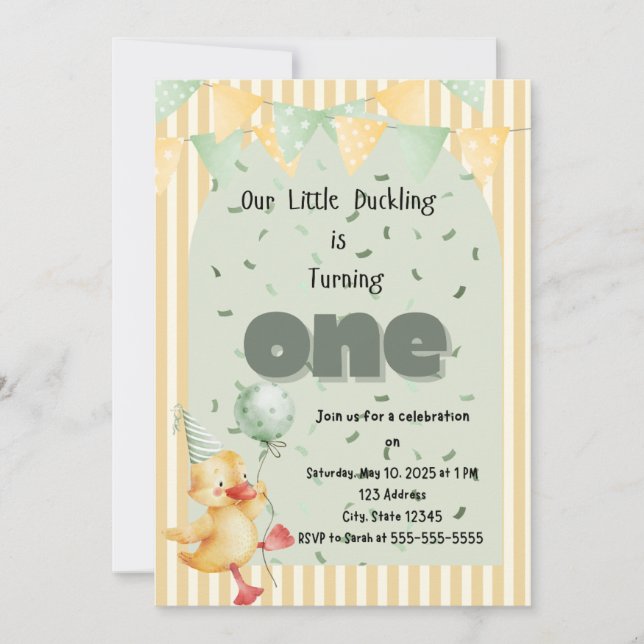 Duck First Birthday  Invitation (Front)