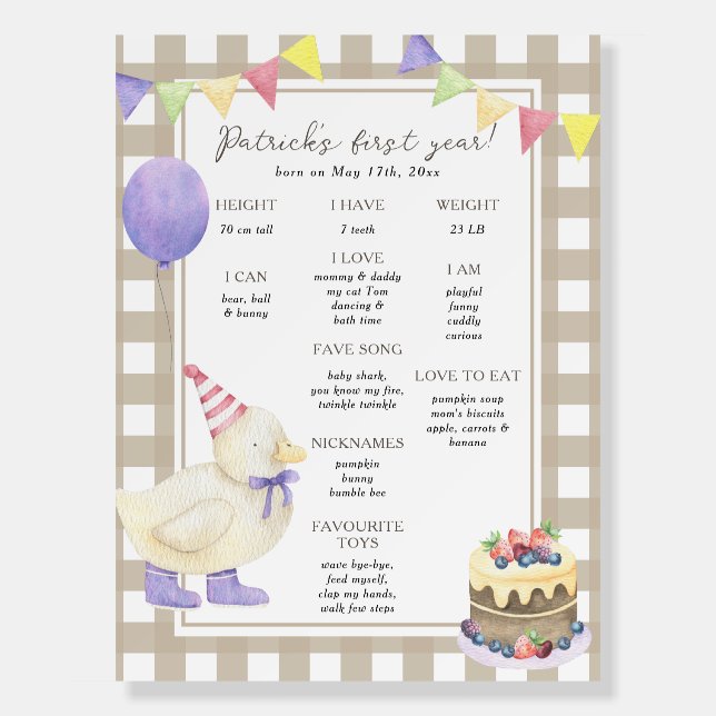 Duck First Birthday Milestone Birthday Foam Board (Front)