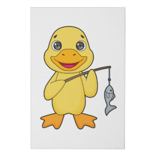 Duck Fishing Fisher Finshing rod Faux Canvas Print