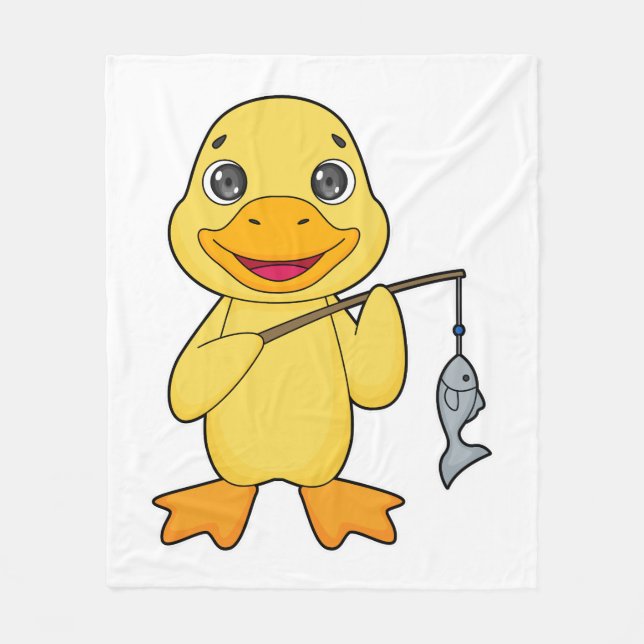 Duck Fishing Fisher Finshing rod Fleece Blanket (Front)
