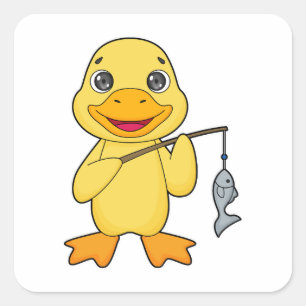 Duck Fishing Fisher Finshing rod Square Sticker
