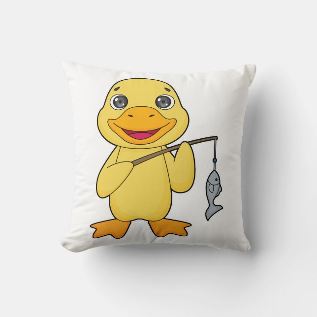 Duck Fishing Fisher Finshing rod Throw Pillow (Front)