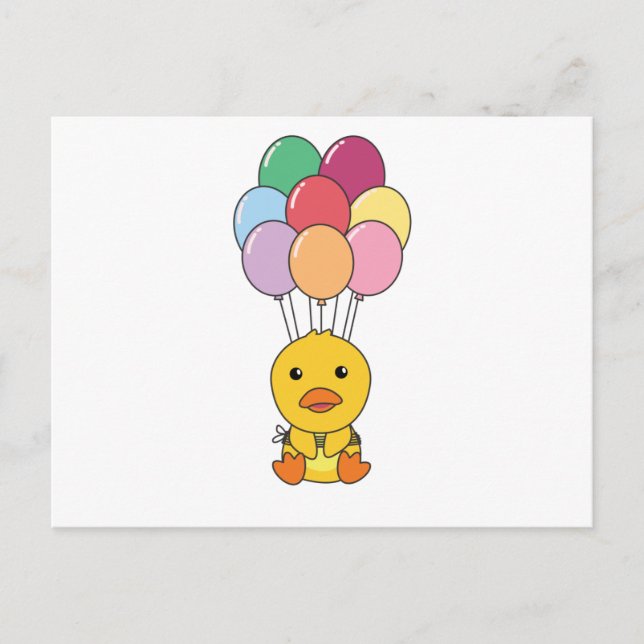 Duck Flies Up With Colorful Balloons Postcard (Front)