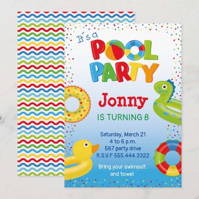 duck float Pool party, swimming birthday Invitation (Front/Back)