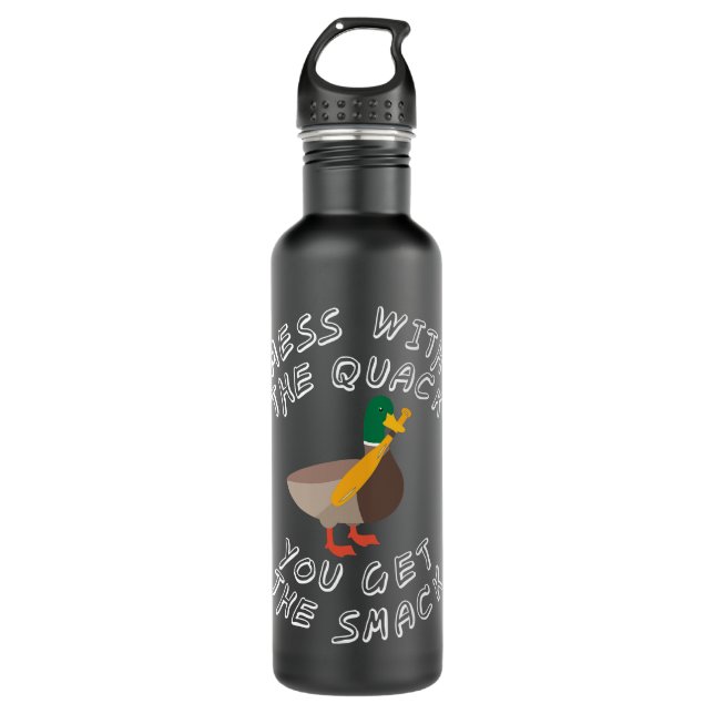 Duck Funny Duck Hit Slap Quack Bat Pun Parody Joke Stainless Steel Water Bottle (Front)