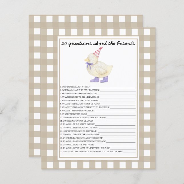 Duck - games - 20 questions about the parents (Front/Back)