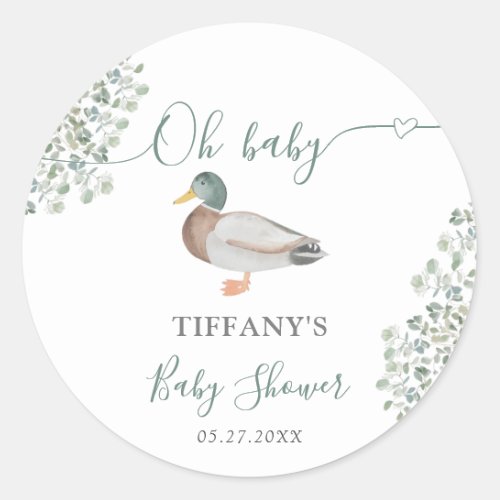 Duck Gender Neutral Greenery Baby Shower Favor Classic Round Sticker