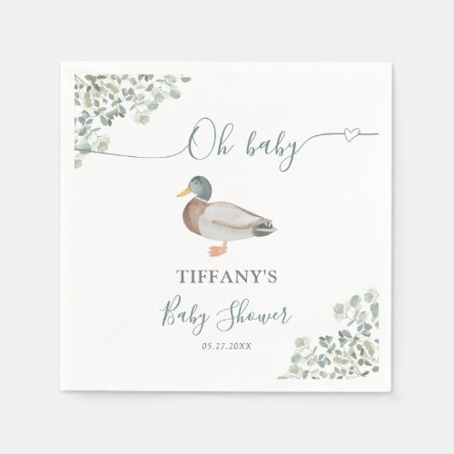 Duck Gender Neutral Greenery Baby Shower Napkins