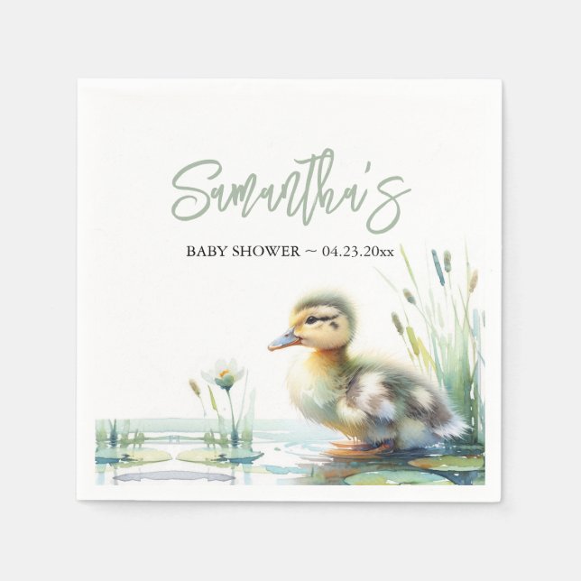Duck Gender Neutral Sage Green Baby Shower Napkins (Front)