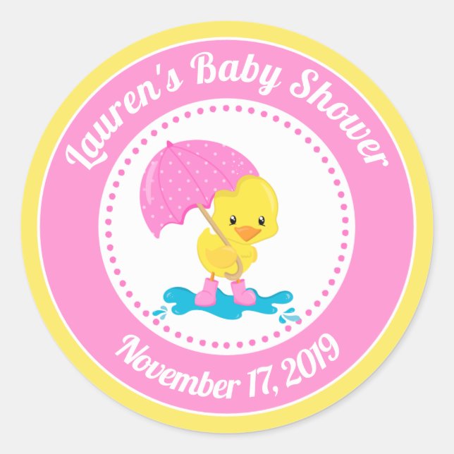 Duck Girl Baby Shower Party Favor Stickers (Front)