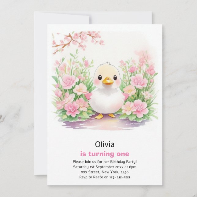 Duck Girl First Birthday Invitation (Front)