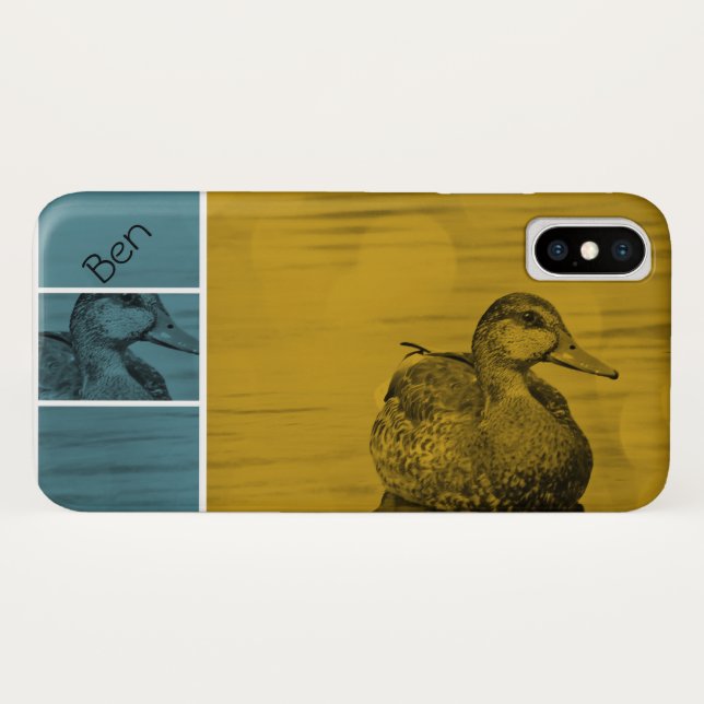 Duck-Gold and Blue *Personalize* Case-Mate iPhone Case (Back (Horizontal))